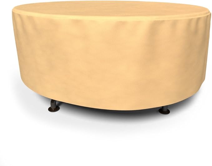 Budge All Seasons Round Patio Table Cover Lightweight, UV-Resistant, Extra Large, Tan