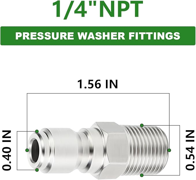 TAISHER 4PCS 304 Stainless Steel 1/4" Male NPT High Pressure Washer Quick Connect Plug for Pressure Washing Gun Hose Accessories