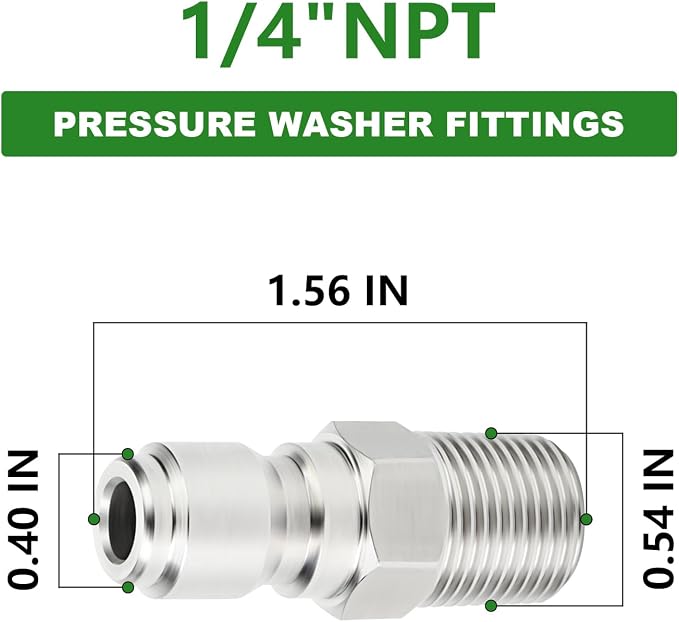 TAISHER 8PCS 304 Stainless Steel 1/4" Male NPT High Pressure Washer Quick Connect Plug for Pressure Washing Gun Hose Accessories