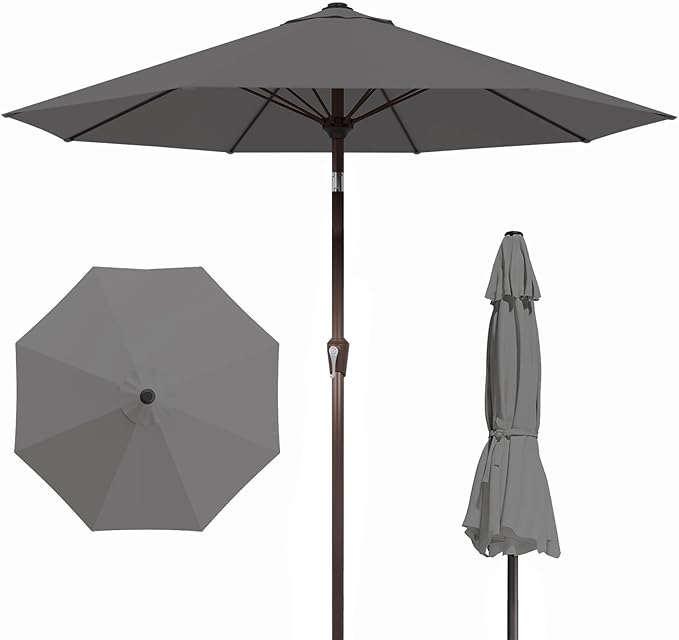 PatioKingdom Auto-Tilt 9FT Patio Umbrella Outdoor with 8 Sturdy Fiberglass Ribs,Market Table Umbrella for Pool,Backyard,Deck and Garden
