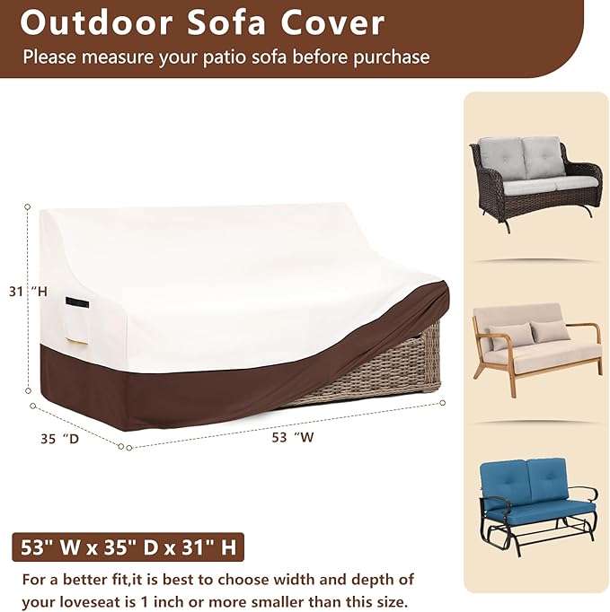 Outdoor Couch Cover | Heavy-Duty Waterproof Outdoor Sofa Cover | All-Weather Patio Furniture Covers for Loveseats & Benches (Beige, Fits 53" W x 32.5" D x 31" H)
