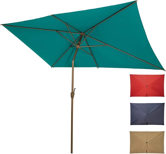Ogrmar 6.5x10ft Patio Umbrella Rectangular Outdoor Table Umbrella with Crank & Push Button Tilt for Terrace, Backyard, Garden, Courtyard, Swimming Pool, Lawn (Turquoise)