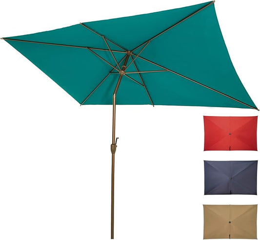Ogrmar 6.5x10ft Patio Umbrella Rectangular Outdoor Table Umbrella with Crank & Push Button Tilt for Terrace, Backyard, Garden, Courtyard, Swimming Pool, Lawn (Turquoise)