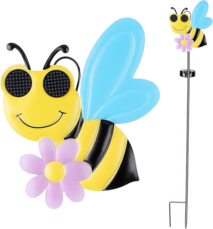 Solar Stake Lights Outdoor - Waterproof Bee Dynamic Eyes Decor Solar Lights with Stakes for Pathway Lawn Patio Yard Decorative Art Ornaments Birthday Gifts for Women Men Mom Dad Grandma Wife