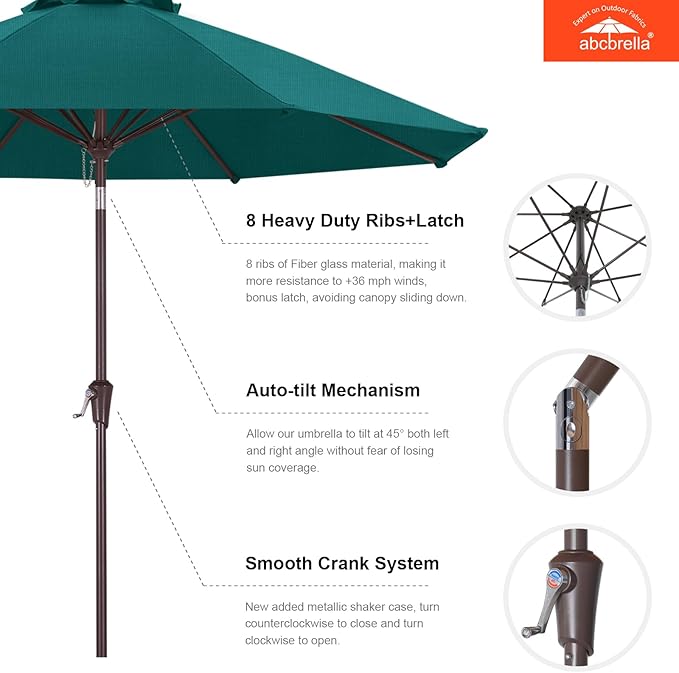 ABCCANOPY OLEFIN® 5-Year No Fading 9FT Patio Umbrella, Outdoor Table Umbrella with 8 Sturdy Ribs for Deck, Backyard, Yard (Turquoise)