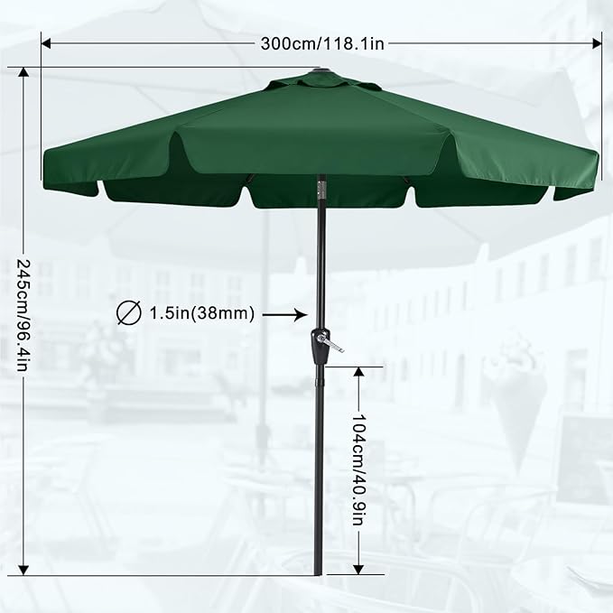 MASTERCANOPY 10ft Patio Umbrella with Valance, Crank and Tilt – 8 Ribs Outdoor Market Umbrella, UV/Fade Resistant, Waterproof Canopy with Wind Vent for Garden, Deck, Backyard, Pool (Forest Green)