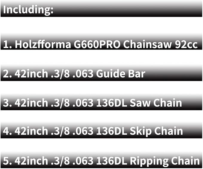 Holzfforma G660PRO Chainsaw Power Head With 42inch Guide Bar Standard Ripping and Skip Chain 3/8” .063” 136DL Combo For MS660
