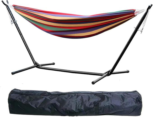 Outdoor Hammock, Camping Hammock, Folding Hammock Height Adjustable Strong Load Bearing High Stability Non-Slip Pad Design Simple Installation Swing Hammock with Heavy-Duty Hammock Stand (Red)