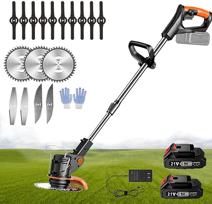 Electric Wacker Weed,Cordless Wacker Weed&Grass Edger Cordless(2 Batteries & Charger Included) with 3 Types Blades.Lightweight Weed Eater.