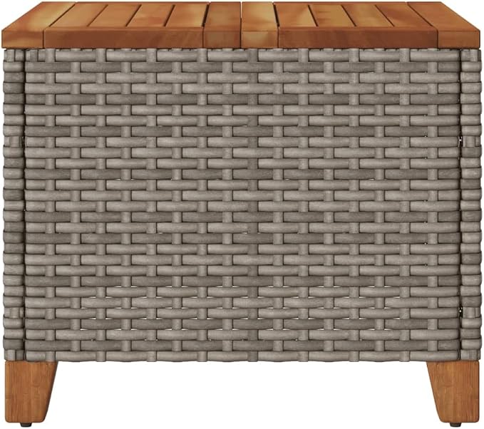 Outdoor Side Table, Square Garden Table with Synthetic Poly Rattan, Compact 17.7 x 17.7 x 14.6 Inch Patio End Table for Balcony, Terrace, and Indoor Use, Gray and Brown