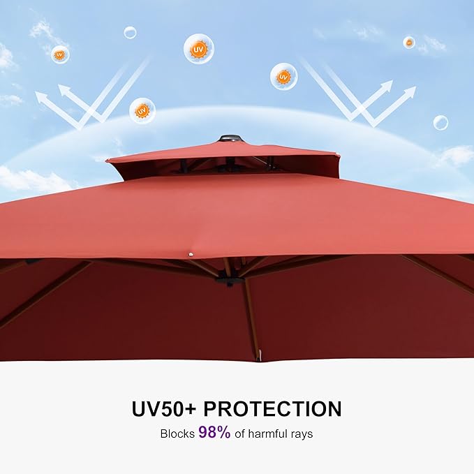 PURPLE LEAF 10ft Patio Umbrella Outdoor Square Umbrellas Large Cantilever Umbrella Windproof Offset Umbrellas Heavy Duty Sun Umbrella for Garden Deck Pool Patio, Brick Red