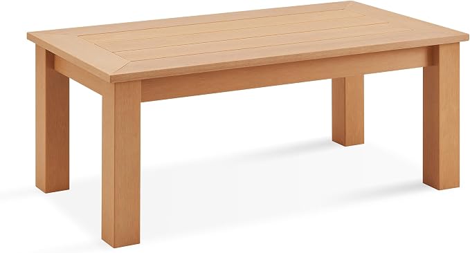 Outdoor Coffee Table Rectangle, 47" Poly Lumber Patio Coffee Tables for Outside, All Weather Outdoor Coffee Tables for Patio, Garden, Balcony, Lawn, Porch, Modern Patio Table (Teak Color)