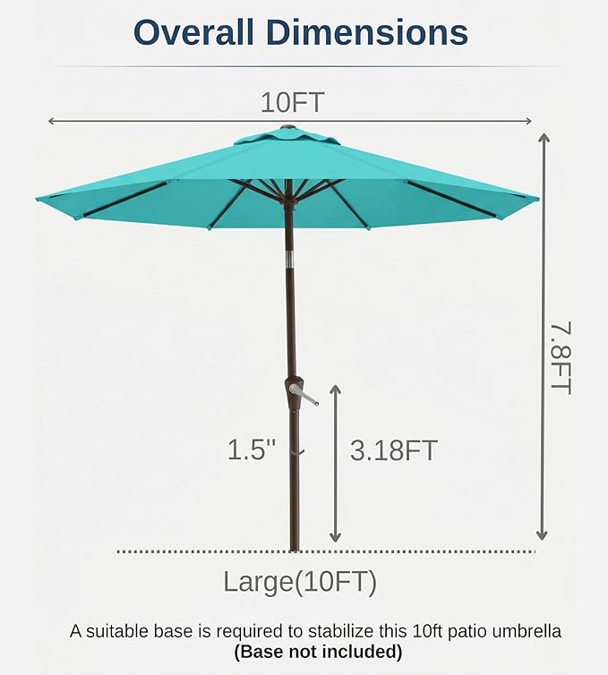 10FT Patio Umbrella, Outdoor Umbrella with Push Button Tilt and Crank, 8 Sturdy Ribs, UV Protection & Waterproof Market Umbrella for Pool, Backyard, Beach,Deck (Peacock Blue)