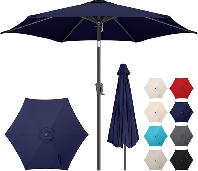 10FT Patio Umbrella Outdoor - Table Umbrella with 6 Sturdy Ribs, Market Umbrella with Push Button Tilt, UV Protection for Pool, Porch, Garden, Deck, Backyard (Navy Blue)