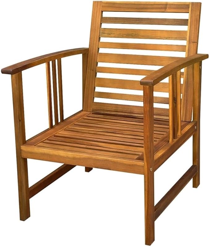 Afuera Living 4 Piece Solid Acacia Wood Patio Dining Set, Oiled Finish, Brown, Weather-Resistant Cushions, Rustic Design, Table, Bench, 2 Chairs, Outdoor Garden or Terrace Seating for 4