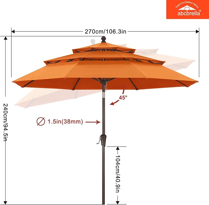 ABCCANOPY 5-Year 10-Year No Fading 9FT 3 Tiers Patio Umbrella, Outdoor Table Umbrella with 8 Sturdy Ribs for Deck, Backyard, Garden, Yard