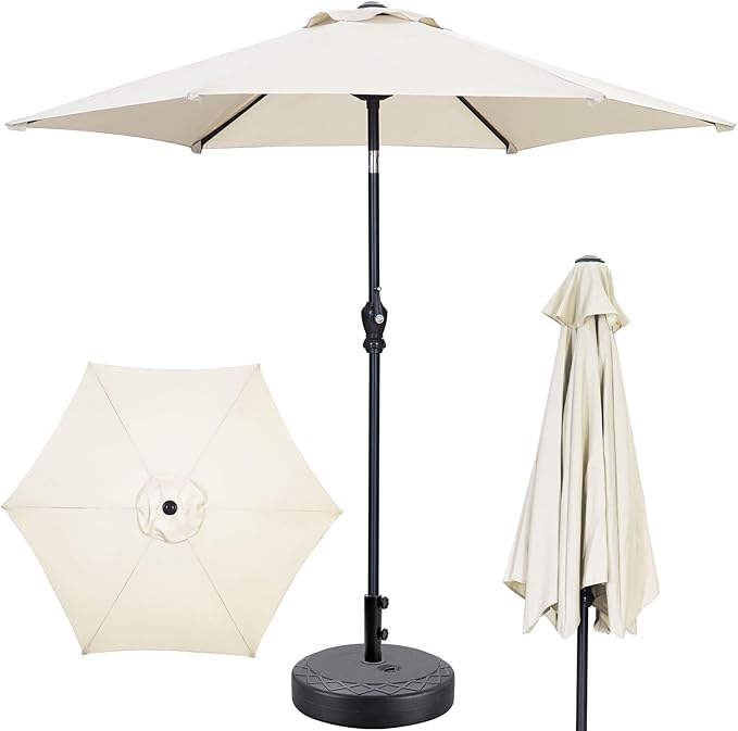 GDY 7.5ft Patio Umbrella Outdoor Umbrella with Tilt, Crank and Umbrella Weighted Base, for Yard/Outdoor/Wedding Parties and Events (Beige)