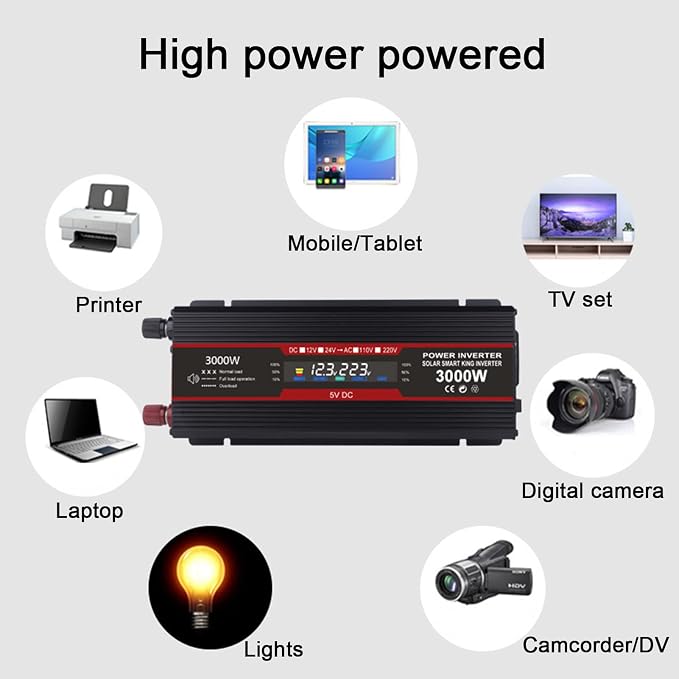 3000W 4000W 6000W Car Inverter DC 12V 24V to AC 110V 220V Modified Sine Wave Power Voltage Converter with Smart Digital Display Screen,3000W-24V