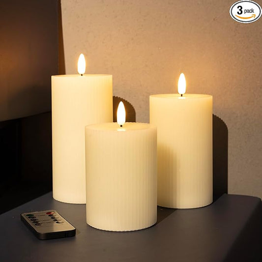 ANGELLOONG Battery Operated Candles with Remote, LED Flameless Candles Flickering with Timer, Fake Electric Pillar Candles for Holiday Party Christmas Home Decor, Wavy