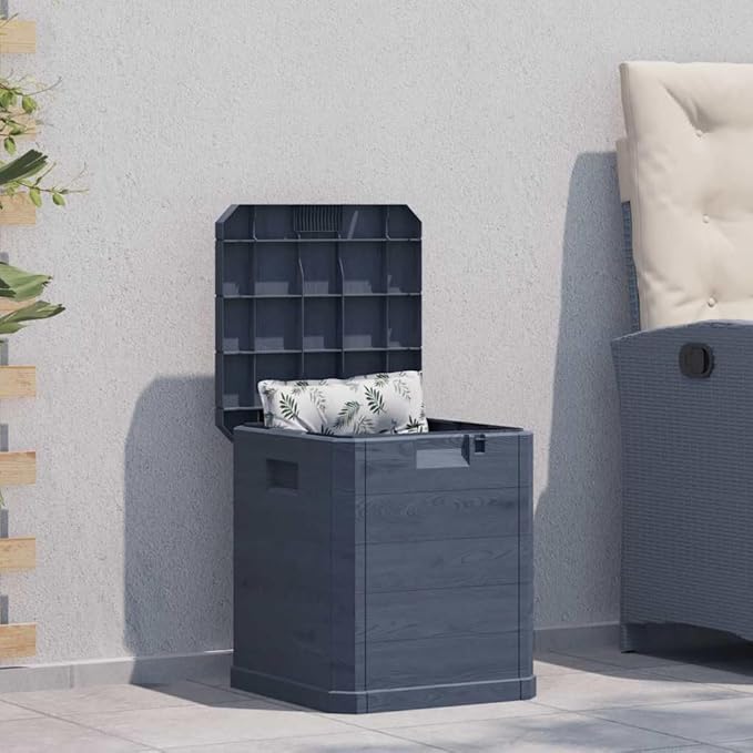 90L Garden Storage Box w/Wood Grain, Anthracite 16.7x16.7x19.7in Weather-Resistant Outdoor Storage Bin w/Lid for Patio Cushion, Tool, Toy, Deck, Garage