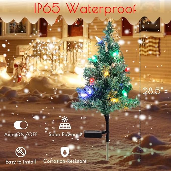 ULAROOM Solar Christmas Tree Lights Decorations- Christmas Outdoor Waterproof Xmas Tree Pathway Stake Lights with 20 Strawberry LED Lights in 4 Colors for Garden/Patio/Lawn/Yard,Ornament 4 Packs