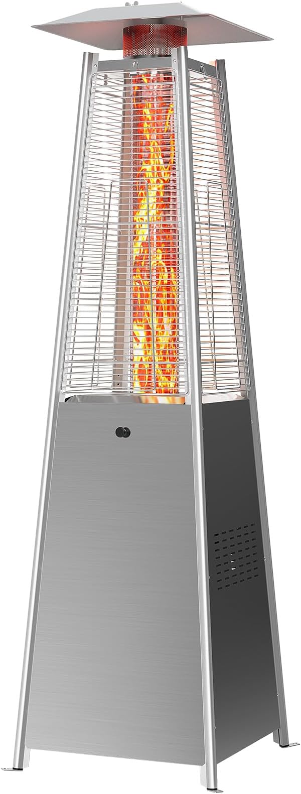OLIXIS 48000 BTU Pyramid Patio Heater, Outdoor Heater with Wheels and Ignition, Propane Patio Heater for Home, Backyard, Garden, Deck and Patio, Silvery