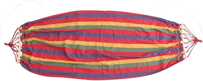 Beaupretty Single Person Rainbow Striped Hammock Outdoor Camping Leisure Swing Widened Cotton Canvas Anti-flip Portable Swing for Patio Garden