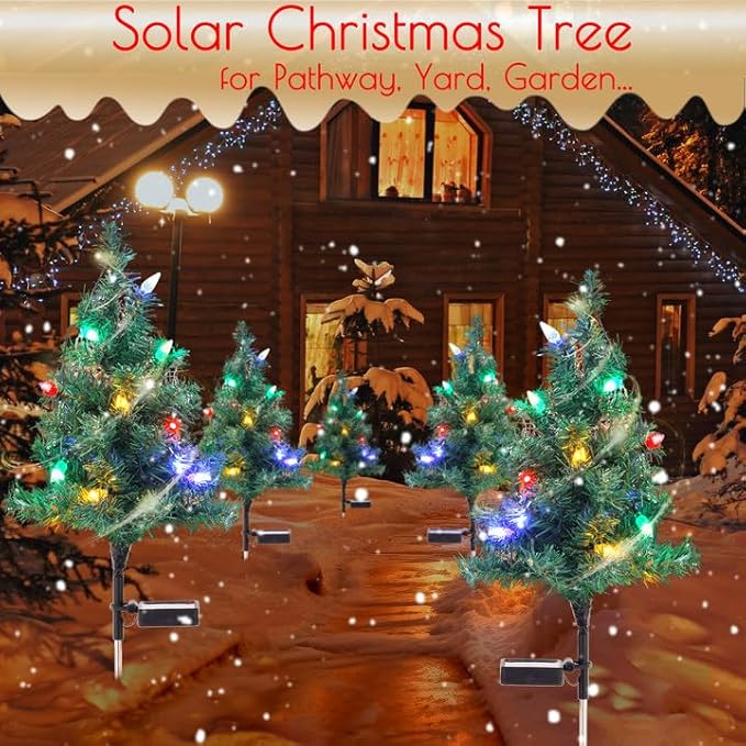 ULAROOM Solar Christmas Tree Lights Decorations- Christmas Outdoor Waterproof Xmas Tree Pathway Stake Lights with 20 Strawberry LED Lights in 4 Colors for Garden/Patio/Lawn/Yard,Ornament 4 Packs