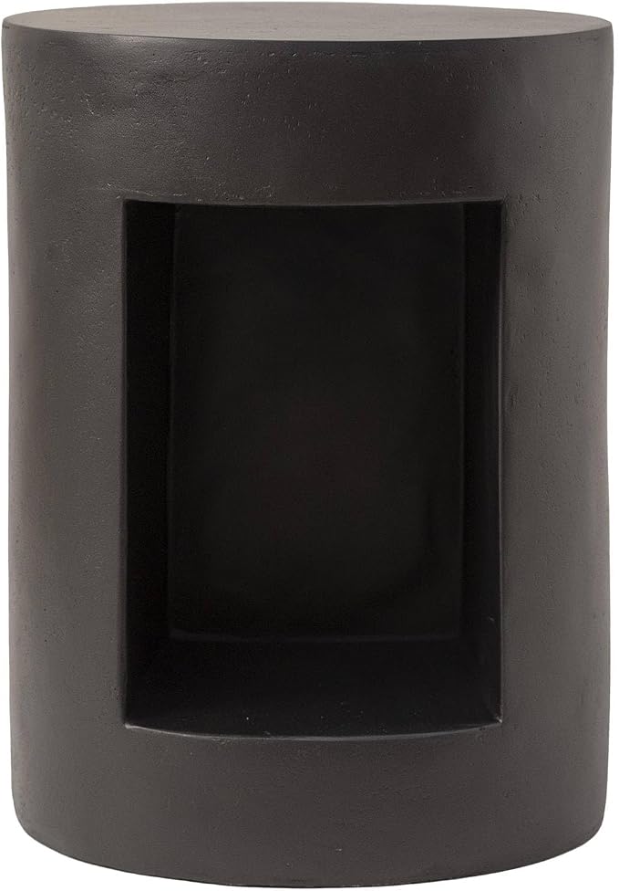 LeisureMod 14” Wide Black Round Side Table in Fiberstone with Open Storage, Painted Finish, for Indoor Outdoor Use, Modern Living Room, Bedroom, Patio, Garden