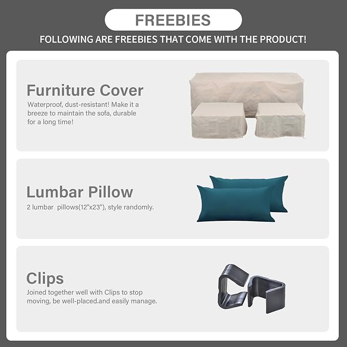 Rattaner Wicker Patio Furniture Set - 3 Piece Outdoor Sectional Couch with Storage Coffee Table, All-Weather Non-Slip Cushions & Waterproof Covers, Peacock Blue