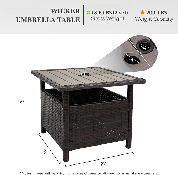 Sundale Outdoor Patio Umbrella Stand All Weather Wicker Rattan 22 in Umbrella Table Garden Furniture Deck Pool Table, Brown