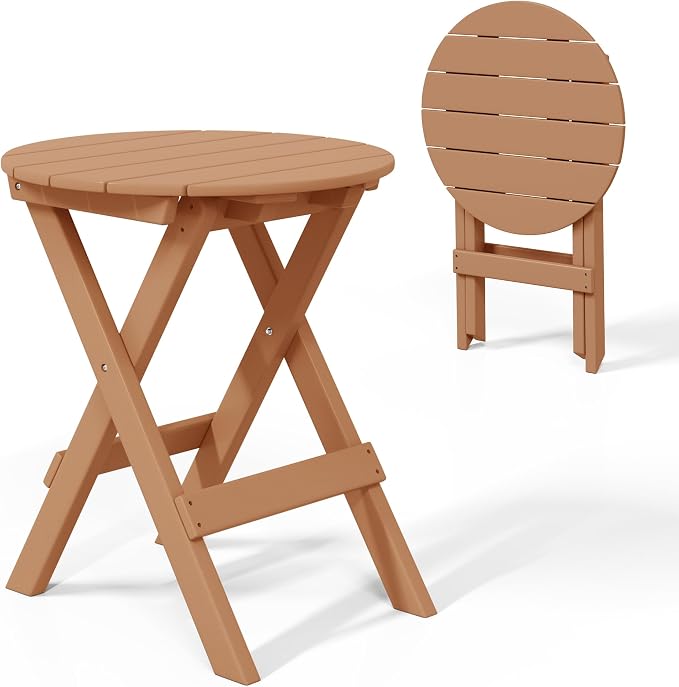 Costaelm Outdoor Bistro Table, Patio Round Portable Folding Bar Height Table Tall Balcony Pub Small High Top for Front Porch Deck, Backyard, Garden, Teak