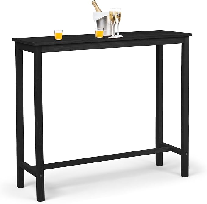 VINGLI Wooden Outdoor Bar Table, Wood Patio Counter Height Table, Weather-Resistant Patio Pub Table for Garden, Balcony, Poolside, Backyard, Indoor Use (Black, 45")