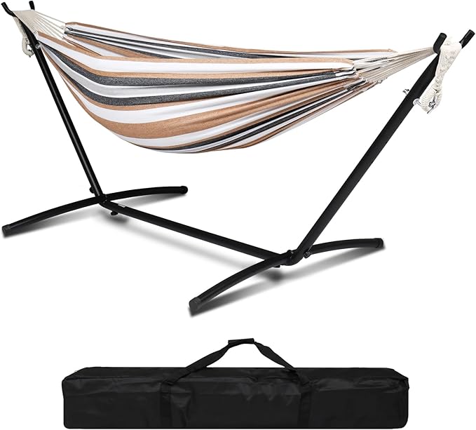 ONCLOUD 550 LB Capacity Double Hammock with Stand – Portable Bag Included (Desert Stripe)