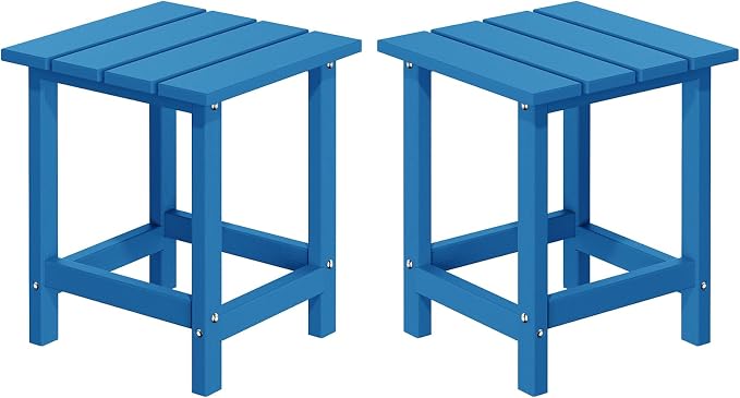MUCHENGHY Adirondack Outdoor Side Table Set of 2, 14.7" Patio Side Table Weather Resistant, HDPE Outdoor End Tables for Patio, Navy Blue