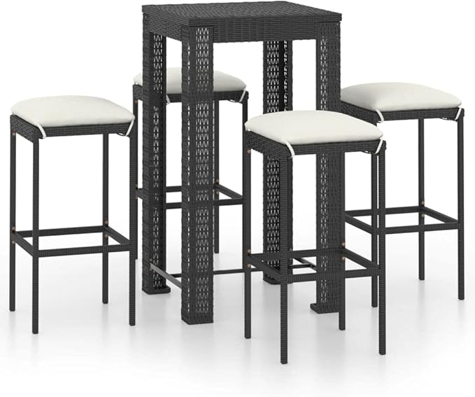 5 Piece Patio Bar Set with Cushions,Garden Table and Chairs Sets,Garden Conversation Sets, Outdoor Patio Furniture,for Patio,Backyard,Garden,Poly Rattan Black