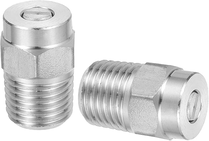 uxcell 2Pcs Pressure Washer Nozzle, Stainless Steel Thread Nozzles Tips, Universal Replacement for Undercarriage Cleaner Water Broom, 1/4 Inch NPT Male, 40 Degree 050 Orifice