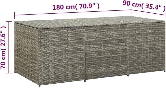 Wicker Patio Storage Box with PE Liner, Patio PE Rattan Storage Container, Outdoor Storage Box for Cushions, and Garden Tools, Poly Rattan 70.9"x35.4"x27.6" Gray,-901