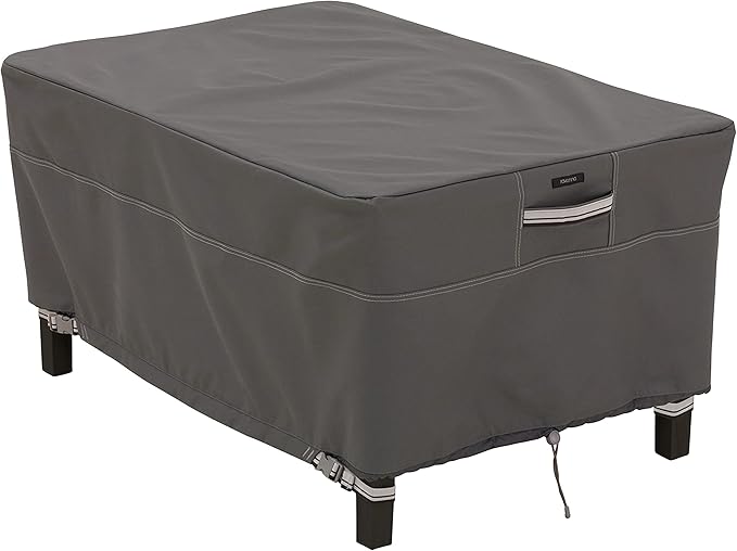 Classic Accessories Ravenna Water-Resistant 32 Inch Rectangular Patio Ottoman/Table Cover, Outdoor Table Cover