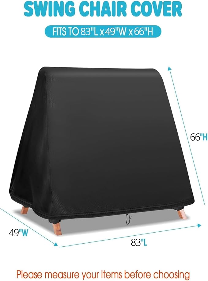 Outdoor Swing Cover,Waterproof Porch Swing Cover,Patio A-Frame Swing Protector for Glider Hammock,Windproof and Sun Protect with Drawstring and Buckles (83" Lx49 Wx66 H)