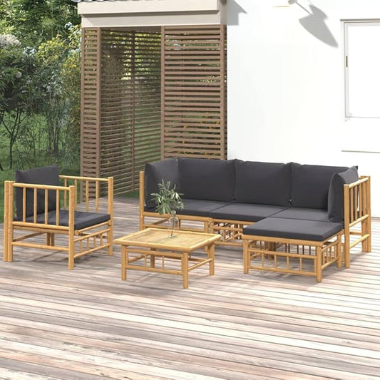 6 Piece Patio Lounge Set with Dark Gray Cushions, Outdoor Dining Sets Patio Conversation Set Porch Furniture Set Sectional Sofa for Negotiation Area Piazza Poolside Garden Bamboo