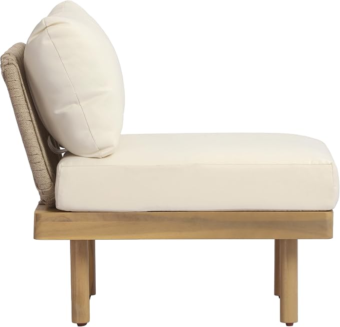 Christopher Knight Home Joan 7 Piece Patio Furniture Set with Slatted Coffee Table, Outdoor Sofa Set with Rope Back & Cushions, Acacia Wood Sectional Conversation Set, Beige+Cream+Light Teak