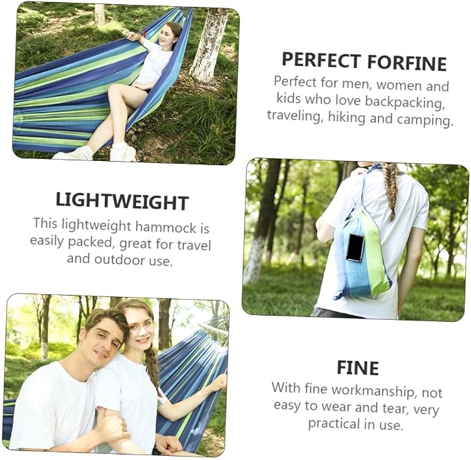 Toddmomy Double Camping Hammock for Two Adults, Blue Widened Canvas Hanging Swing, Thickened Portable Outdoor Travel and Garden Hammock with Reinforced Straps