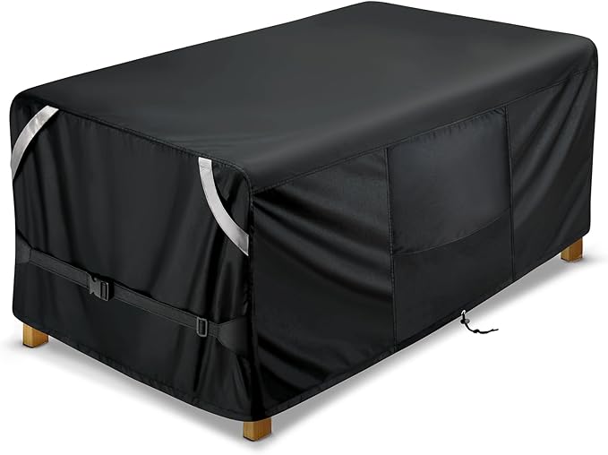 COSLFY Waterproof Patio Furniture Covers for Table, Heavy-Duty 600D Oxford Outdoor Dining Set Cover with Drawstring, UV-Resistant All-Weather Protection, Fits 74L x 47W x 28H Inch(Black)