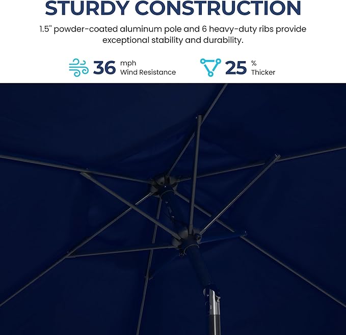 SUNVIVI OUTDOOR 7.5' Outdoor Patio Umbrella, Patio Umbrella, Market Umbrella, Aluminum Pole Umbrella with Push Button Tilt and Crank, 6 Ribs, Polyester Canopy, Navy Blue