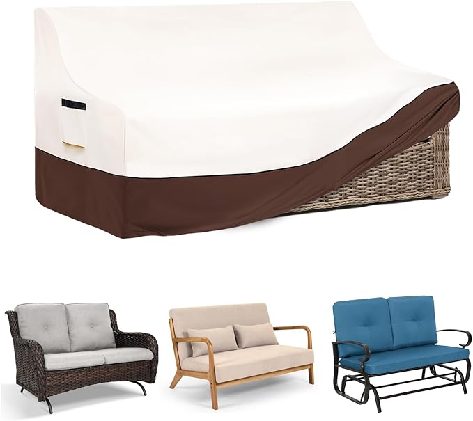 Outdoor Couch Cover | Heavy-Duty Waterproof Outdoor Sofa Cover | All-Weather Patio Furniture Covers for Loveseats & Benches (Beige, Fits 53" W x 32.5" D x 31" H)