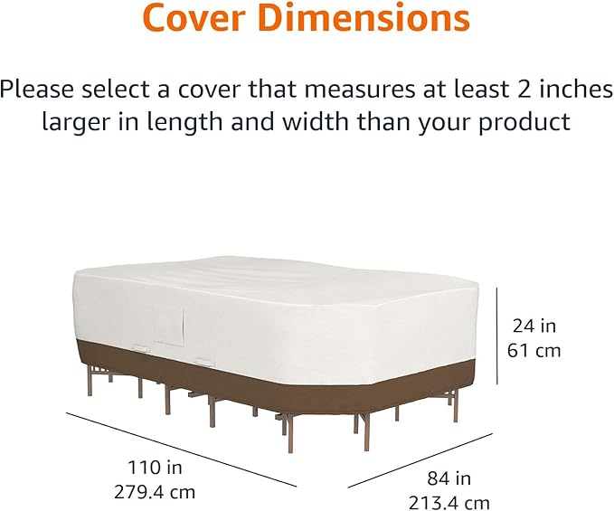 Amazon Basics Outdoor Patio Furniture Cover, Waterproof, UV Resistant, Weather Protection with Secure Straps, Large, Beige/Tan, 110" x 84"