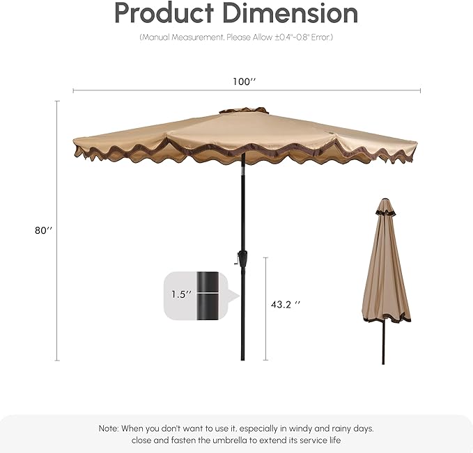 Weaxty 10FT Patio Umbrella, Trendy Color Scalloped Edge, UV-Resistant Canopy Outdoor Table Market Umbrella, Tilt Adjustment, Crank, Heavy-duty 8 Ribs for Backyard Poolside Deck Beach Lawn Backyard