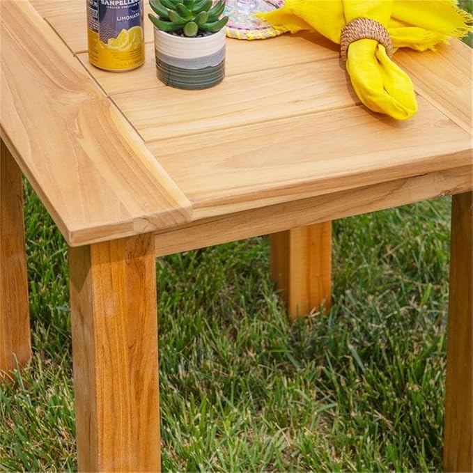 Afuera Living Square Outdoor Side Table, 20" x 20" x 22", Solid Teak Wood, Natural Oil Finish, Slatted Top, Compact Design, Sustainable Patio Furniture for Drinks or Lanterns