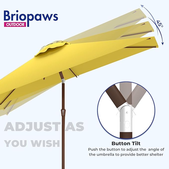 BRIOPAWS 6.5X10 FT Rectangular Patio Umbrella with Base Included | Rectangle Outdoor Umbrellas | 6 Sturdy Steel Ribs | Push Button Tilt & Crank | Heavy Duty for Garden Lawn Deck Backyard Pool |